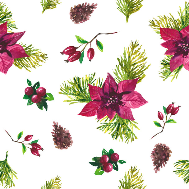 Natal padrão de aquarela botânica
 - Foto, Imagem