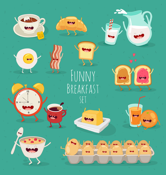 面白い朝食セット - ベクター画像