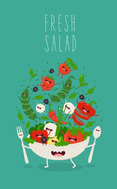fresh salad character - Vector, Image