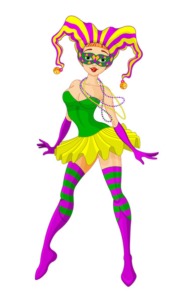 Mardi Gras harlequin lady - Вектор,изображение