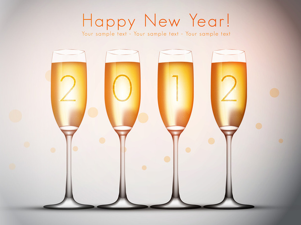 Четыре бокала шампанского - С Новым годом
! - Вектор,изображение