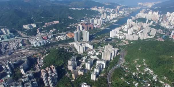 Εναέρια θέα στον ορίζοντα του smokey Hong Kong - Πλάνα, βίντεο