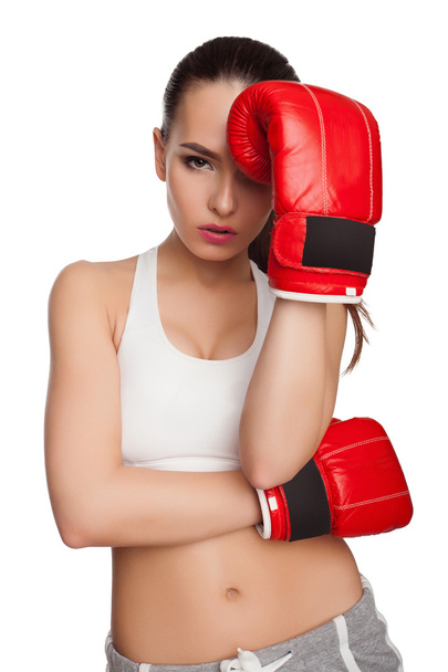 Mujer con guantes de boxeo
 - Foto, Imagen