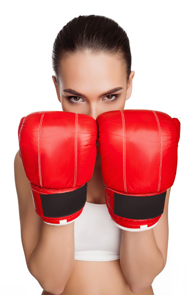 Femme avec gants de boxe
 - Photo, image