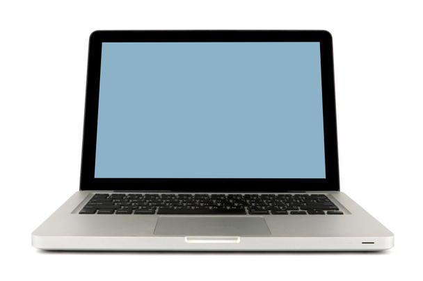 Laptop, Notebook computer on white background, close-up, isolated, white aluminium body. - Photo, Image