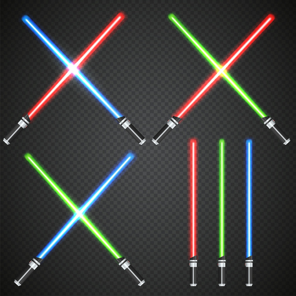 Crossed light swords on dark plaid background. - Vector, Image