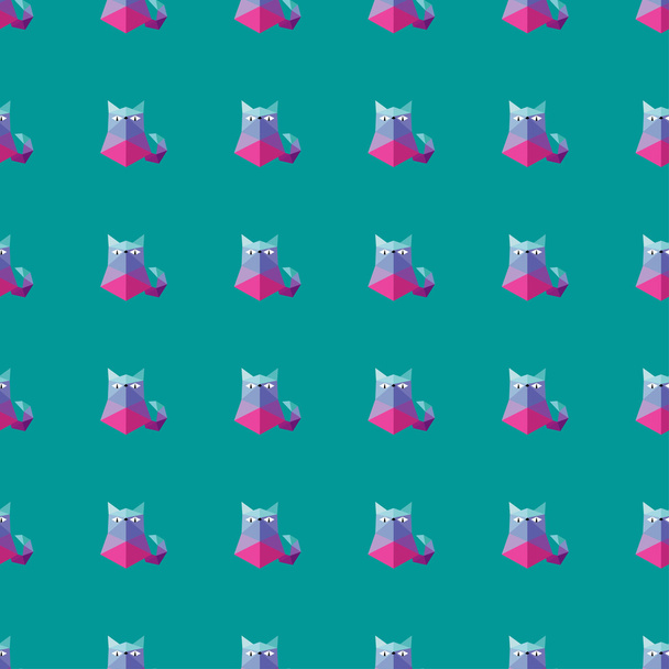 Seamless vector background with decorative polygonal cats - Vector, Imagen