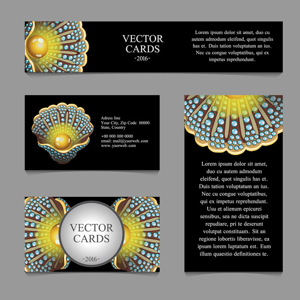 Cuatro cartas con mejillón perlado sobre fondo negro
 - Vector, Imagen