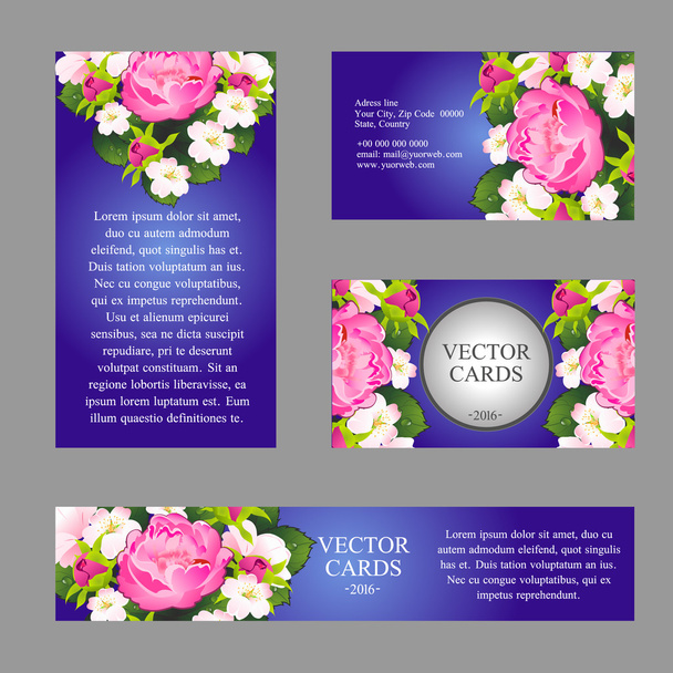 Cards with the texture of peonies and sample text - Vektor, Bild