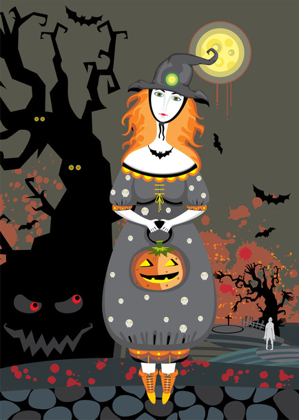 Witch with a pumpkin - Vektör, Görsel