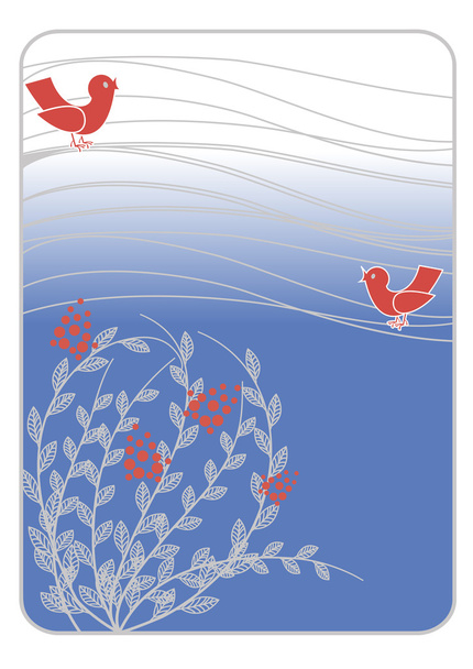 Flowering bush and stylized birds - Vector, Image