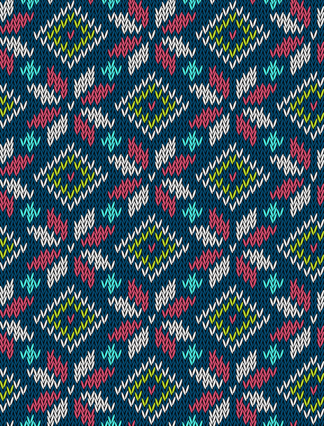 Knitted bright seamless winter holiday pattern with stylized nordic sweater ornament. Clothing design. Vector illustration. - Vector, Image