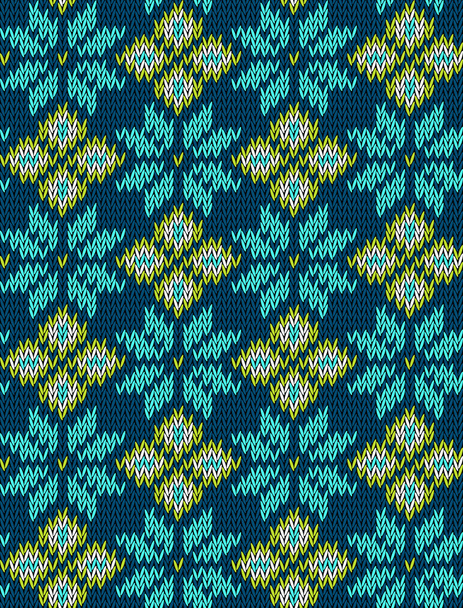Knitted bright seamless winter holiday pattern with stylized nordic sweater ornament. Clothing design. Vector illustration. - Vector, Image