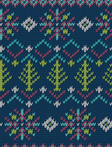 Knitted bright seamless winter holiday pattern with stylized nordic sweater ornament. Clothing design. Vector illustration. - Διάνυσμα, εικόνα
