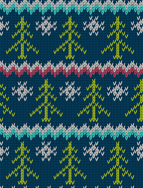 Knitted bright seamless winter holiday pattern with stylized nordic sweater ornament. Clothing design. Vector illustration. - Vector, afbeelding