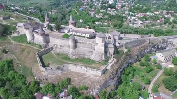 Aerial Old castle on the hill. Kamenetz-Podolsk castle. Ukraine - Footage, Video