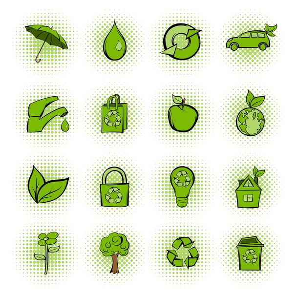 Eco comics green icons set - Vector, Image