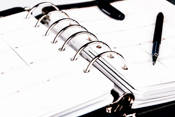 Личный органайзер или планировщик с ручкой на белом фоне
 - Фото, изображение