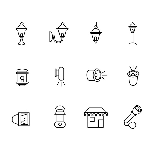 Types of lighting for outdoor use as line icons - Vector, Image