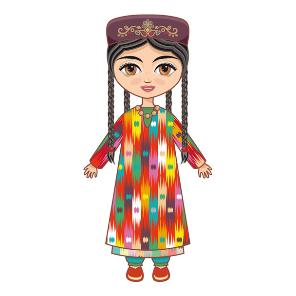 Девушка в узбекском платье. Историческая одежда
. - Вектор,изображение