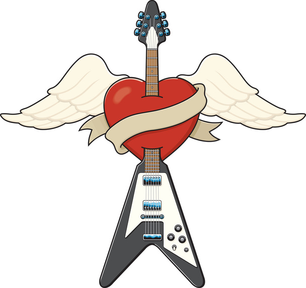 Ilustración de guitarra estilo tatuaje
 - Vector, Imagen