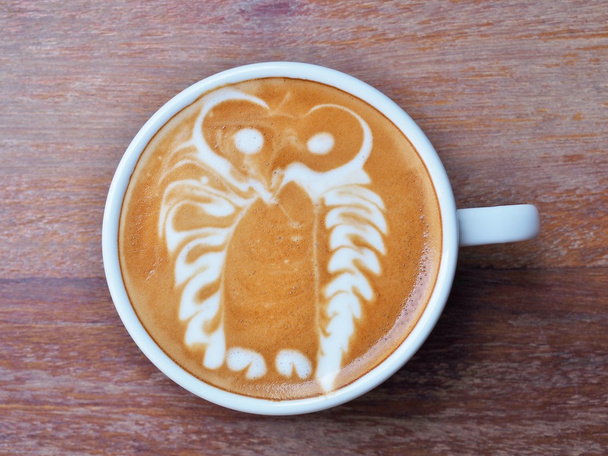 Káva Latte art "sova" - Fotografie, Obrázek