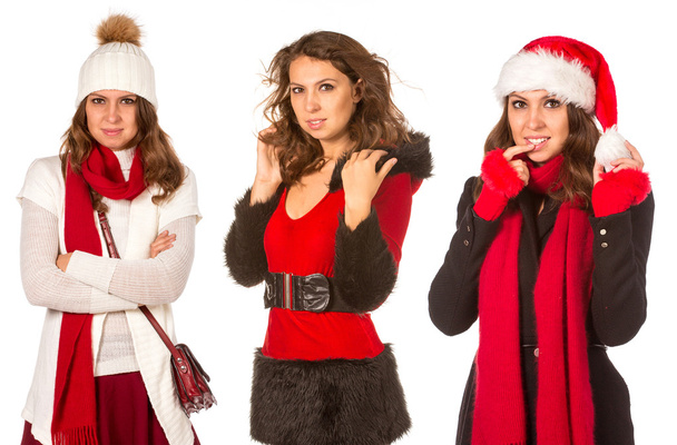 Beautiful young woman dressed with Christmas costume, collage - Fotoğraf, Görsel