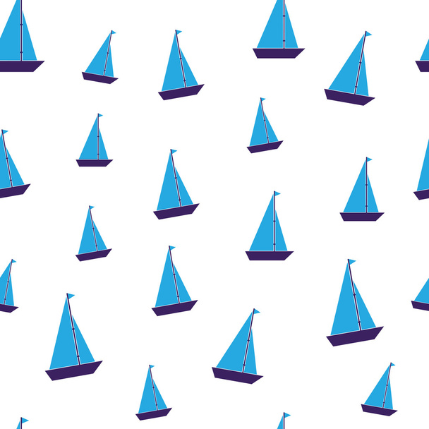 Blue boat repeatable seamless pattern - Vektör, Görsel