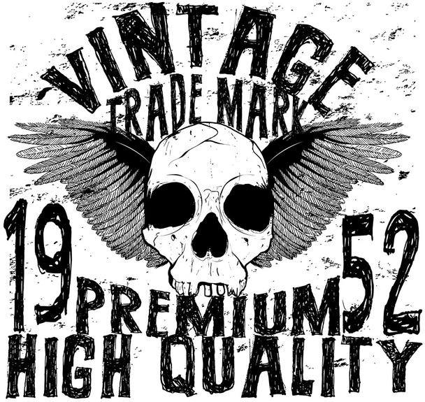 Vintage kafatası T shirt grafik tasarım - Vektör, Görsel