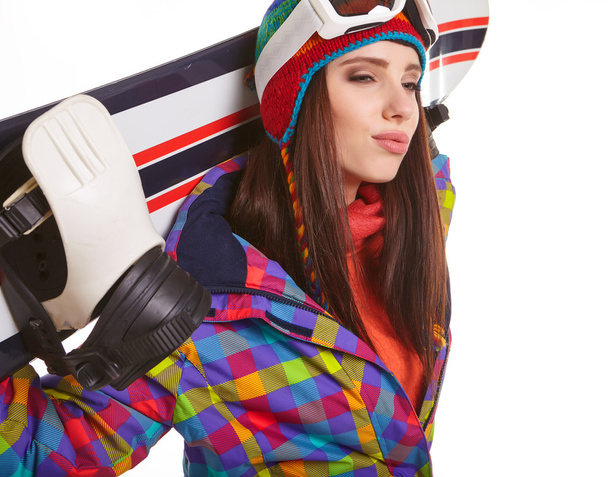 スノーボーダーのスーツ女性 - 写真・画像