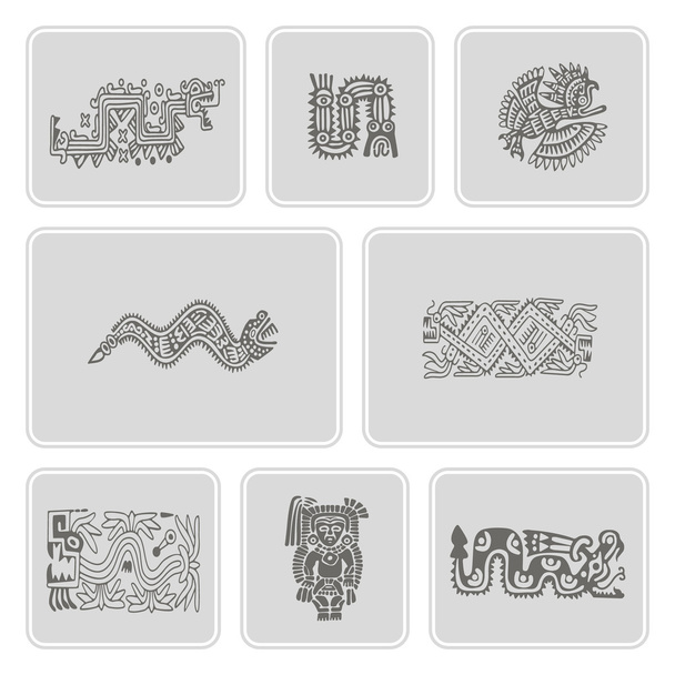 Набір піктограм монохромний з американських індіанців реліквії Дінгбати символів - Вектор, зображення