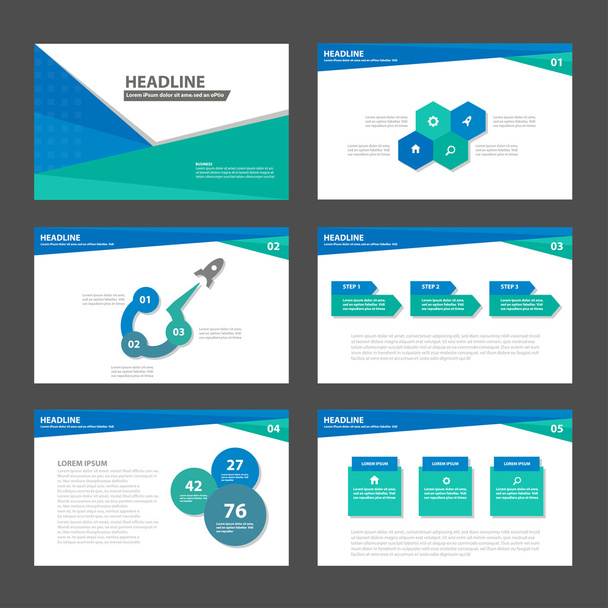 Blue and green presentation templates Infographic elements flat design set for brochure flyer leaflet marketing advertising - ベクター画像