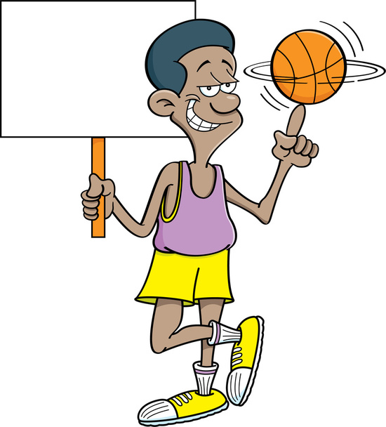 Jugador de baloncesto de dibujos animados sosteniendo un cartel
. - Vector, Imagen