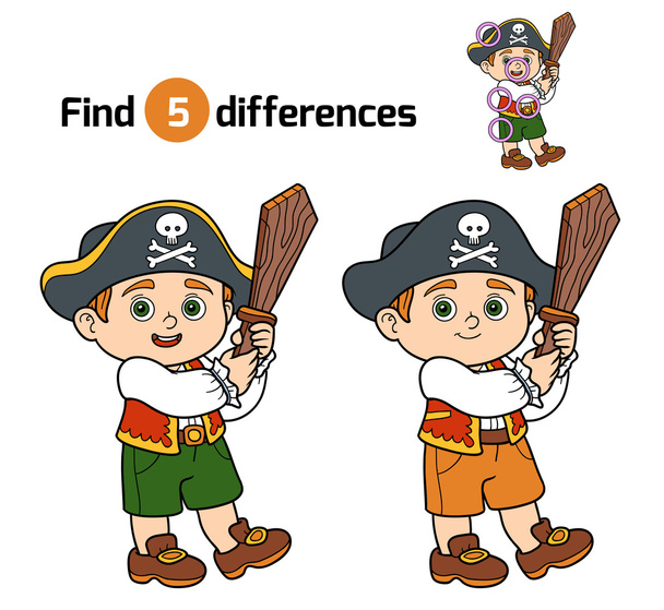 Najít rozdíly, hra pro děti (pirát boy) - Vektor, obrázek