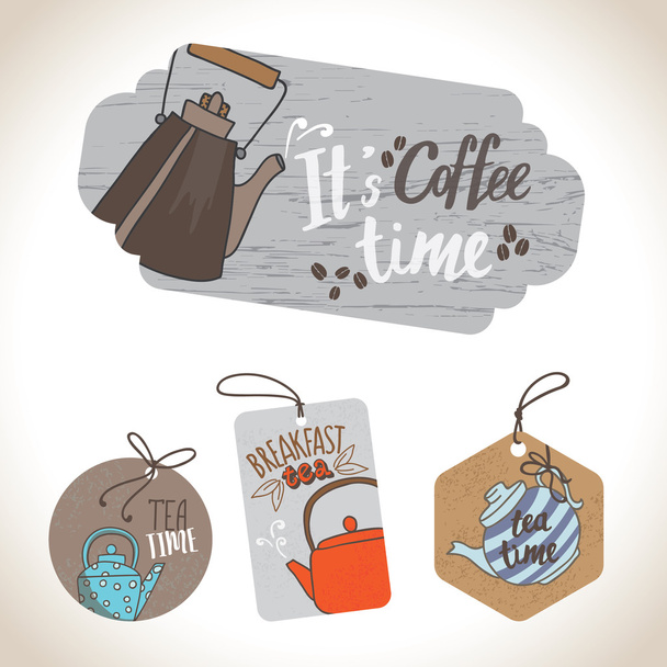 set of tags with teapots - Vector, afbeelding
