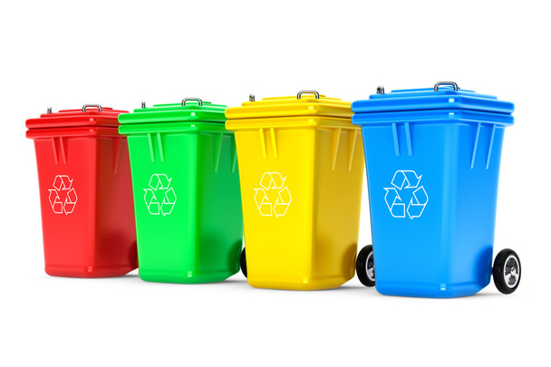 Recipientes de lixo multicoloridos
  - Foto, Imagem