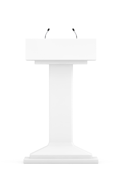 Άσπρο βάθρο Tribune ρόστρου Stand με μικρόφωνα  - Φωτογραφία, εικόνα