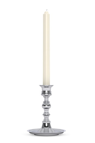 Silver Candlestick with Candle - Photo, Image