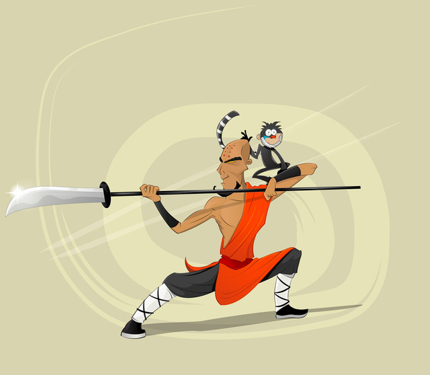 Shaolin harcos szerzetes vektoros illusztráció - Vektor, kép
