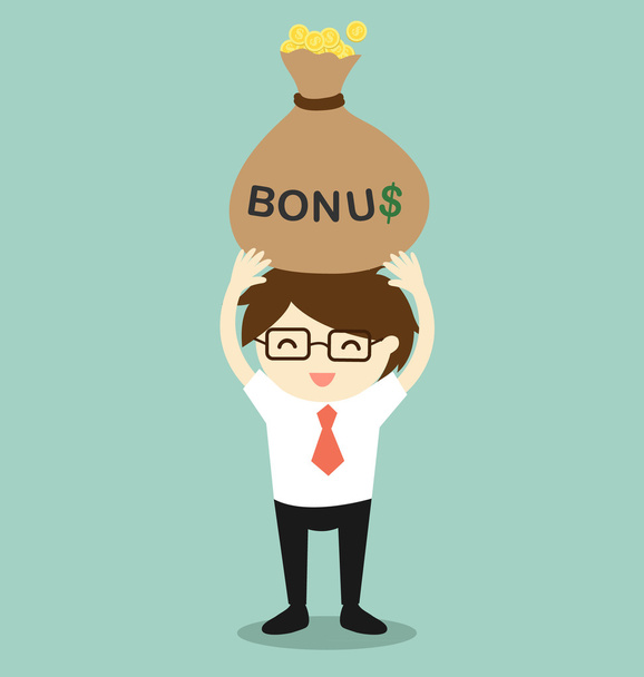 Business concept, Businessman holding bonus and feeling happy. Vector illustration. - Vector, Image