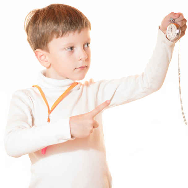 The boy the trainer with a stopwatch and a whistle - Photo, Image