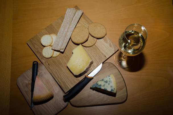 Cheese selection with white wine - Photo, Image