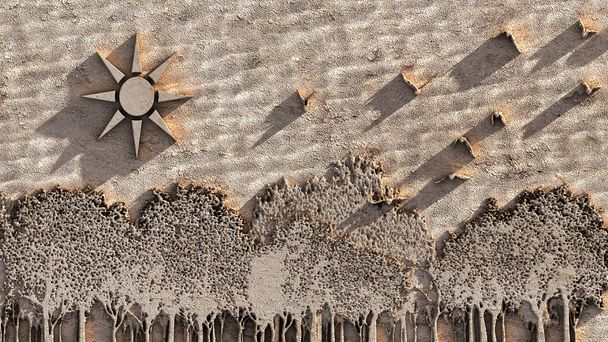 erdei táj faragott homokos aljú - Fotó, kép