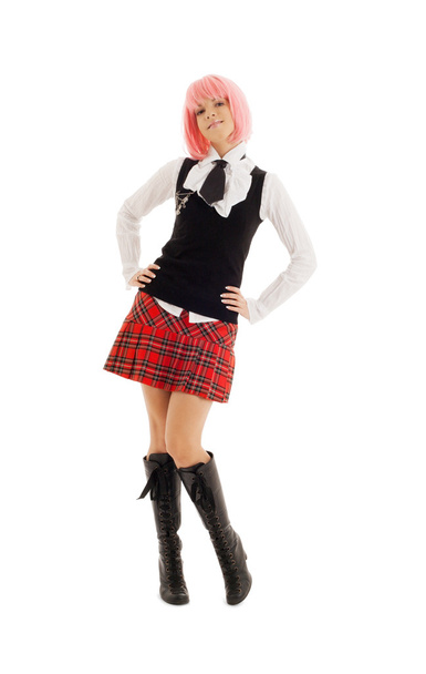Lovely schoolgirl with pink hair - Фото, изображение