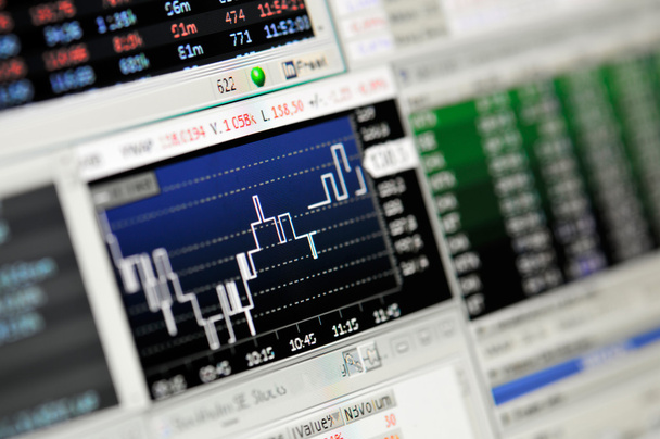 Close-up dos valores do mercado de ações na tela LCD
. - Foto, Imagem