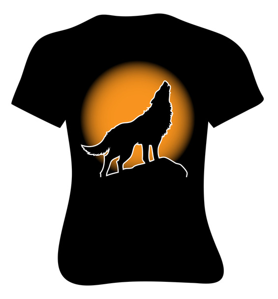 osamělý vlk vyjící na měsíc. tričko - Vektor, obrázek