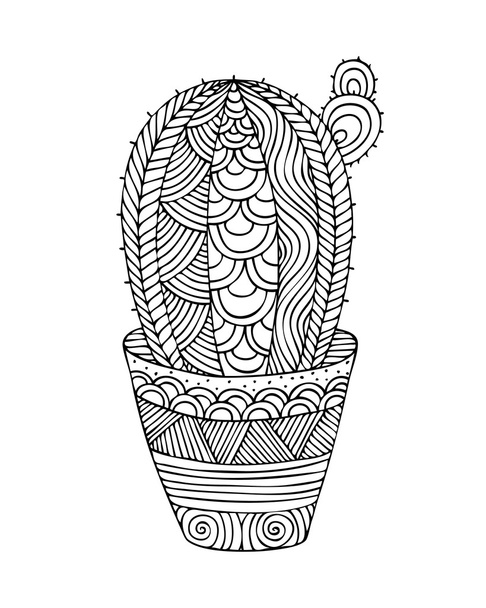 Erwachsenen Malbuch Seite Design mit einem Bild von einem Kaktus - Vektor, Bild