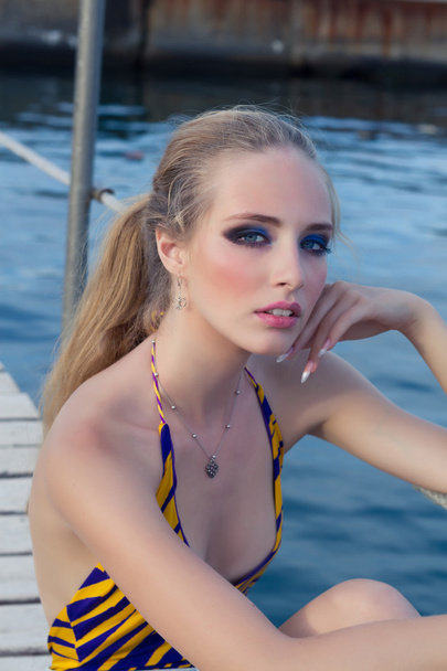 Summer close up fashion portrait of young woman - 写真・画像