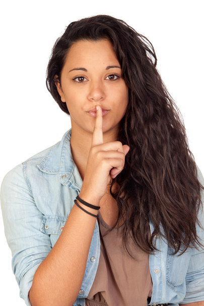 attraktive Frau macht eine Geste des Schweigens - Foto, Bild