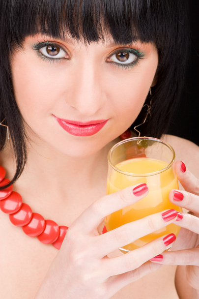 Sweet woman with glass of juice - Fotoğraf, Görsel